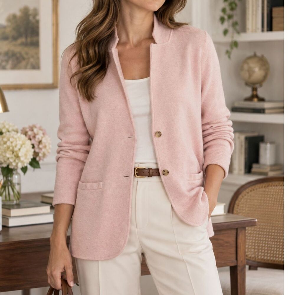 J.Crew Factory 100% Cotton Sweater Blazer Pink Knit Cardigan XL